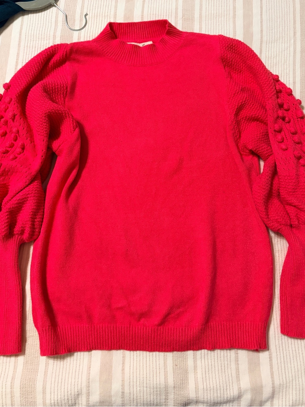 Vine & Love Hot Pink Pom Pom Sleeve Sweater Size Large